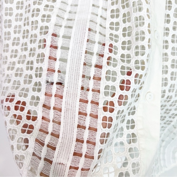 FRENCH CONNECTION WHITE EYELET
 LACE LONG SLEEVE BLOUSE WOMENS SZ XXS - Picture 4 of 7